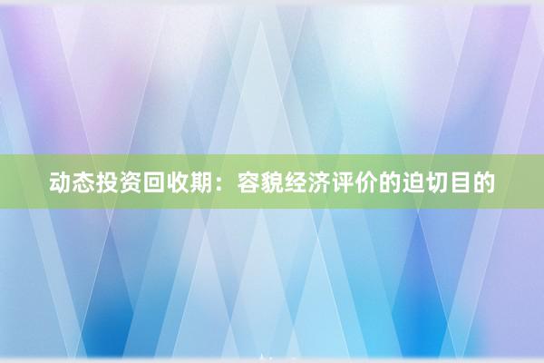动态投资回收期：容貌经济评价的迫切目的