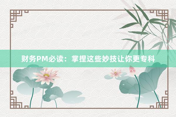 财务PM必读：掌捏这些妙技让你更专科